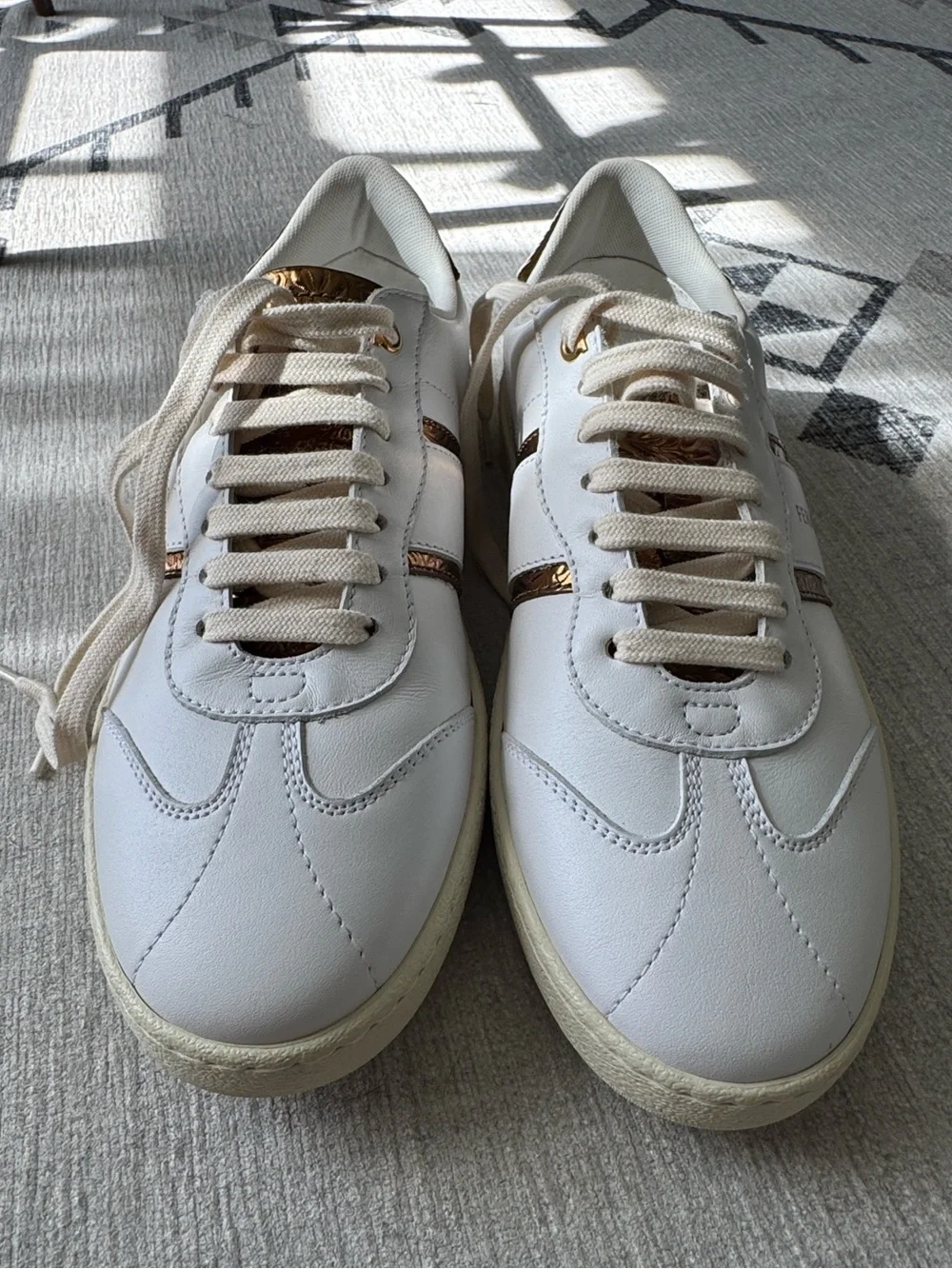 Salvatore Ferragamo Achille 2 White Gold Leather Sneakers Size 6 M NEW